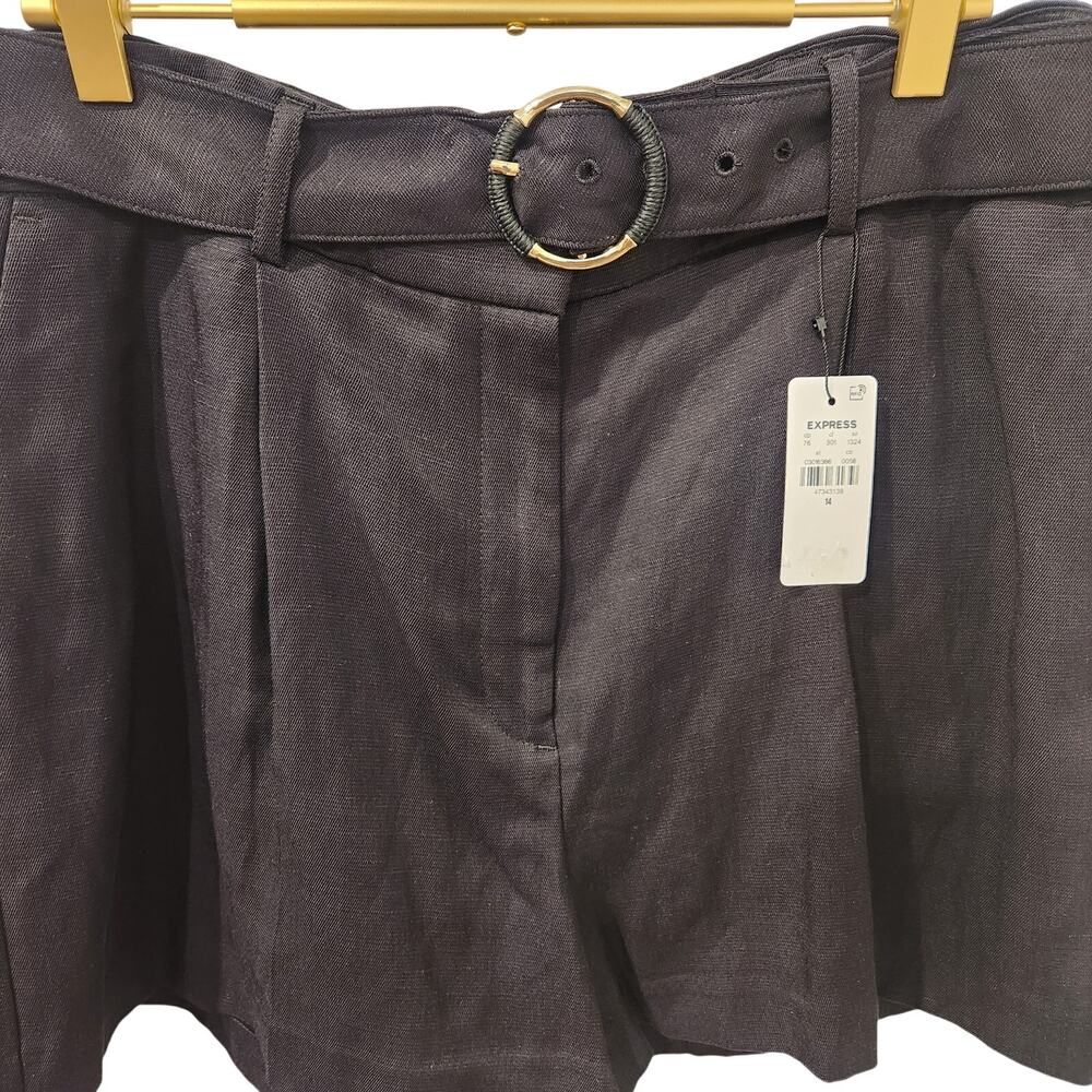 Express Stylist High-rise linen blend black shorts size 14 - Picture 3 of 7